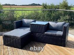 GSD Victoria Rattan Garden Furniture Corner 263cm L x 193cm W x 68cm H, Black