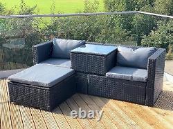 GSD Victoria Rattan Garden Furniture Corner 263cm L x 193cm W x 68cm H, Black