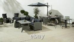 Garden Large Rattan Corner Sofa Table Grey Black Natural Cushions Patio
