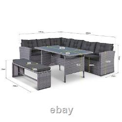 Garden Rattan Corner Furniture Set 8 Seater Outdoor Dining Table Bench & Cover