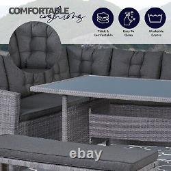 Garden Rattan Corner Furniture Set 8 Seater Outdoor Dining Table Bench & Cover