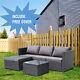 Garden Rattan L-shape Sofa Corner Lounger 3 Piece Outdoor Furniture Set With Cover