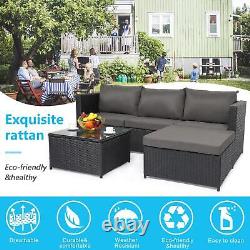 Garden Rattan L-Shape Sofa Corner Lounger 3 Piece Outdoor Furniture Set With COVER