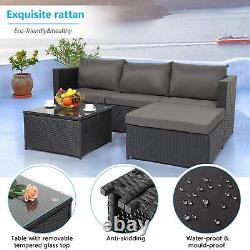 Garden Rattan L-Shape Sofa Corner Lounger 3 Piece Outdoor Furniture Set With COVER