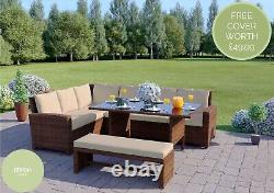 Garden Rattan Weave Furniture Corner Dining Table Sofa Bench Stools FREE COVER