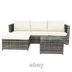 Gray Gradient Rattan 4-Person Corner Sofa with Beige Cushion for Garden Patio