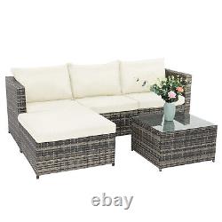 Gray Gradient Rattan 4-Person Corner Sofa with Beige Cushion for Garden Patio