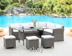 Grey Rattan Corner Garden Furniture Stool Set Outdoor Dining Table Sofa Set