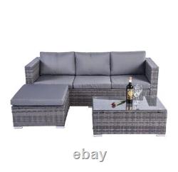 Grey Rattan Garden Corner 4 Seater Furniture Sofa Table Chair Lounge Set Patio