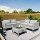 Grey Rattan Garden Corner Sofa Set 4 Seater With Storage And Fire Pit Table