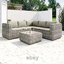Grey Rattan Garden Corner Sofa Set 6 Seater with Coffee Table Outdoor Furniture