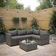 Grey Rattan Garden Corner Sofa Set With Cushions And Table