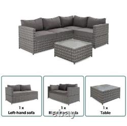 Grey Rattan Garden Corner Sofa Set with Cushions and Table