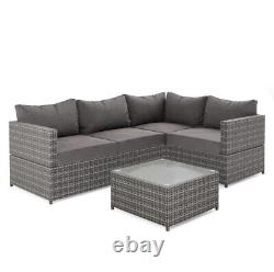 Grey Rattan Garden Corner Sofa Set with Cushions and Table
