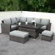 Grey Rattan Garden Furniture 9 Seater Corner 190x246cm Sofa Table Set For Party
