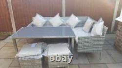 Itzcominghome Corner Grey Rattan Sofa Set Patio Table Footstool Outdoor Garden