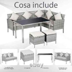 Itzcominghome Corner Grey Rattan Sofa Set Patio Table Footstool Outdoor Garden