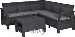 Keter Corfu Corner Sofa 5 Seat Lounge Set Plastic Rattan Garden Furniture Chairs
