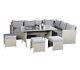 Knutsford Grey Rattan 9 Seater Corner Sofa With Dining Table And Stools. Garden