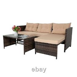 L-Shape Outdoor Rattan Set Patio Corner Sofa Lounger 3-Seater Garden Furniture