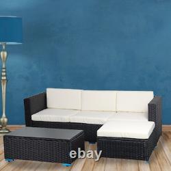 L-Shape Rattan 4-Seater Set Corner Sofa Lounger Garden Furniture White Cushions