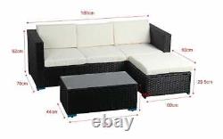 L-Shape Rattan 4-Seater Set Corner Sofa Lounger Garden Furniture White Cushions