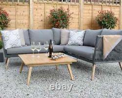 Milan Corner Lounging Garden Sofa Set Rope Weave Rattan Grey Aluminium Furniture