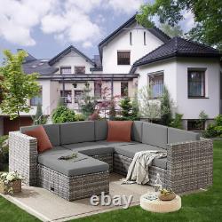Monaco Grey 6 Seater Sectional Corner Outdoor Rattan Garden Furniture Set with C