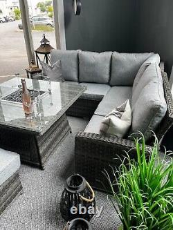Outdoor Aluminium Rattan Garden Furniture Corner Sofa Set With Gas Fire Pit