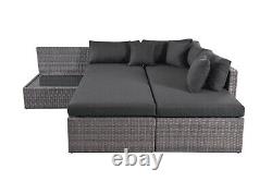 Outdoor Corner Sofa Garden Furniture Rattan Set Grey Patio Adjustable Lounge Set