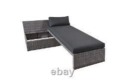Outdoor Corner Sofa Garden Furniture Rattan Set Grey Patio Adjustable Lounge Set