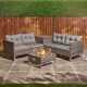 Outdoor Garden Rattan Corner Sofa Set Furniture Set With Sofa Firepit & Table