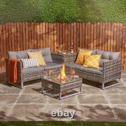 Outdoor Garden Rattan Corner Sofa Set Furniture Set with Sofa Firepit & Table