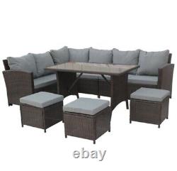 Outdoor Garden Rattan Corner Sofa Set Wicker Coffee Table Footstool Seat 7Piece