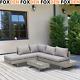 Outdoor Pe Rattan Patio Three-piece Corner Sofa Set Glass Tables Garden Grey