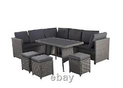 Outdoor Rattan Garden Corner Furniture Sofa Table Patio Set, 9 Seater, Grey