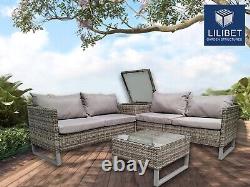 Outdoor rattan garden furniture corner set with table and storage box