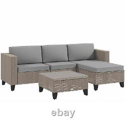 Outsunny 5 Pcs Corner Rattan Furniture Garden Lounge Sofa Coffee Table, Brown