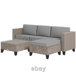 Outsunny 5 Pcs Corner Rattan Furniture Garden Lounge Sofa Coffee Table, Brown