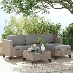 Outsunny 5 Pcs Corner Rattan Furniture Garden Lounge Sofa Coffee Table, Brown