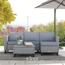 Outsunny 5 Pcs Corner Rattan Furniture Garden Set Patio Lounge Sofa Coffee Table