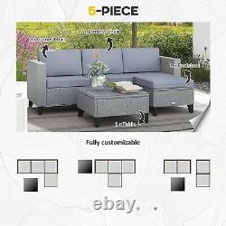 Outsunny 5 Pcs Corner Rattan Furniture Garden Set Patio Lounge Sofa Coffee Table