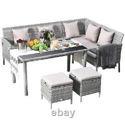 Outsunny 6-Seater Garden Outdoor Rattan Corner Dining Sofa Set and Foot Stool