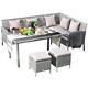Outsunny 6-seater Garden Outdoor Rattan Corner Dining Sofa Set And Foot Stool