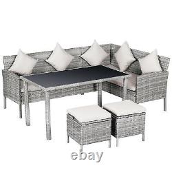 Outsunny 6-Seater Garden Outdoor Rattan Corner Dining Sofa Set and Foot Stool