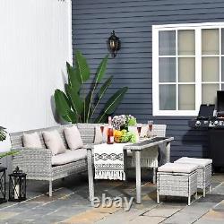 Outsunny 6-Seater Garden Outdoor Rattan Corner Dining Sofa Set and Foot Stool