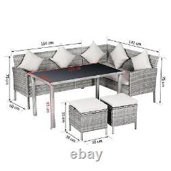 Outsunny 6-Seater Garden Outdoor Rattan Corner Dining Sofa Set and Foot Stool