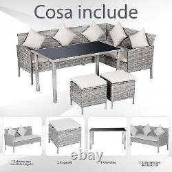 Outsunny 6-Seater Garden Outdoor Rattan Corner Dining Sofa Set and Foot Stool