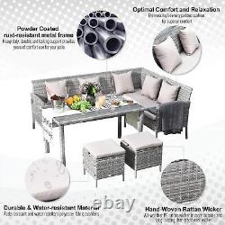 Outsunny 6-Seater Garden Outdoor Rattan Corner Dining Sofa Set and Foot Stool