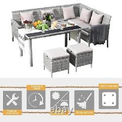 Outsunny 6-Seater Garden Outdoor Rattan Corner Dining Sofa Set and Foot Stool